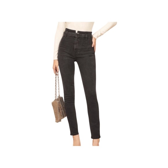 Reformation Denim - Reformation Kayo Jeans Women's Size 28 Black High‎ Rise Skinny Belted Stretch